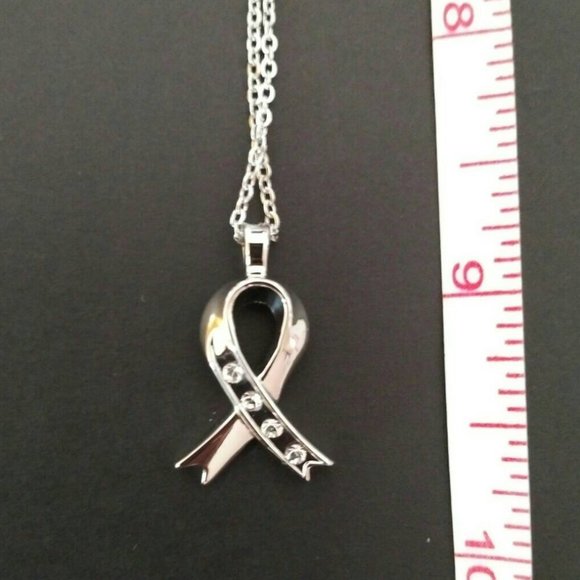 NEW Silver 925 Necklace with Ribbon Pendant, Clear Swarovski Crystals - Picture 1 of 7